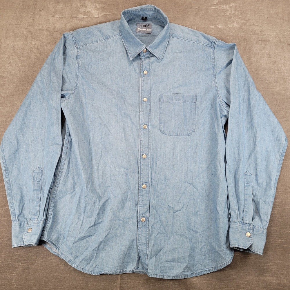 Staple Denim Chambray Snap Up Shirt XL Blue Long Sleeve